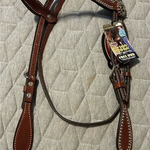Weaver Western Leather Headstall with Silver Stud Detailing - Brown Leather